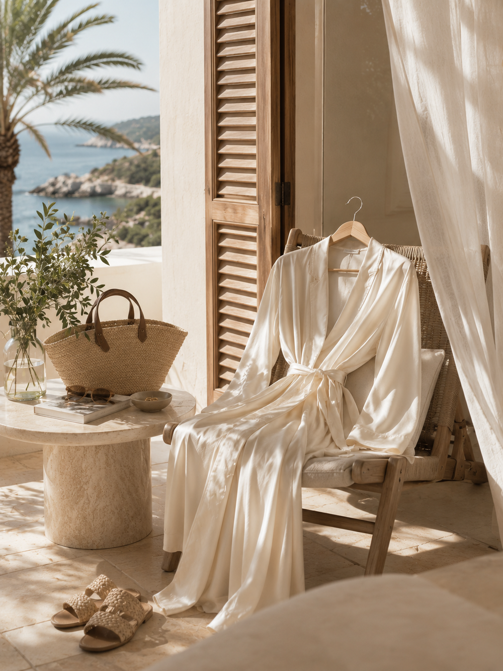 Resort sleepwear in warm natural light