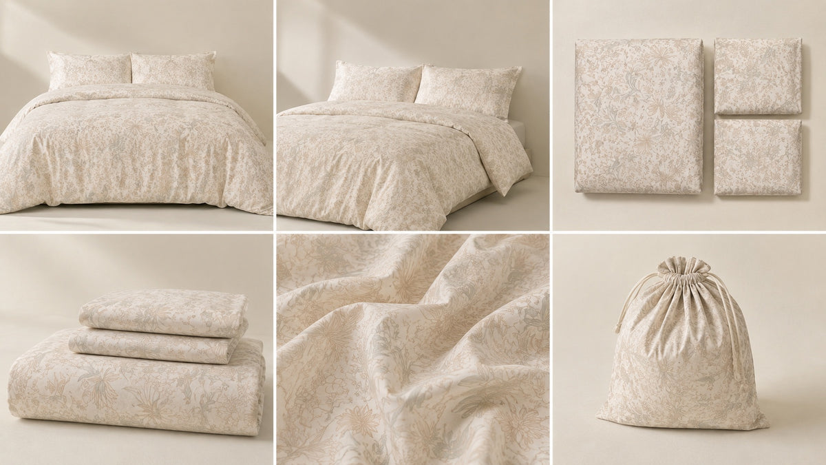 Botanical Calm bedding set from multiple views