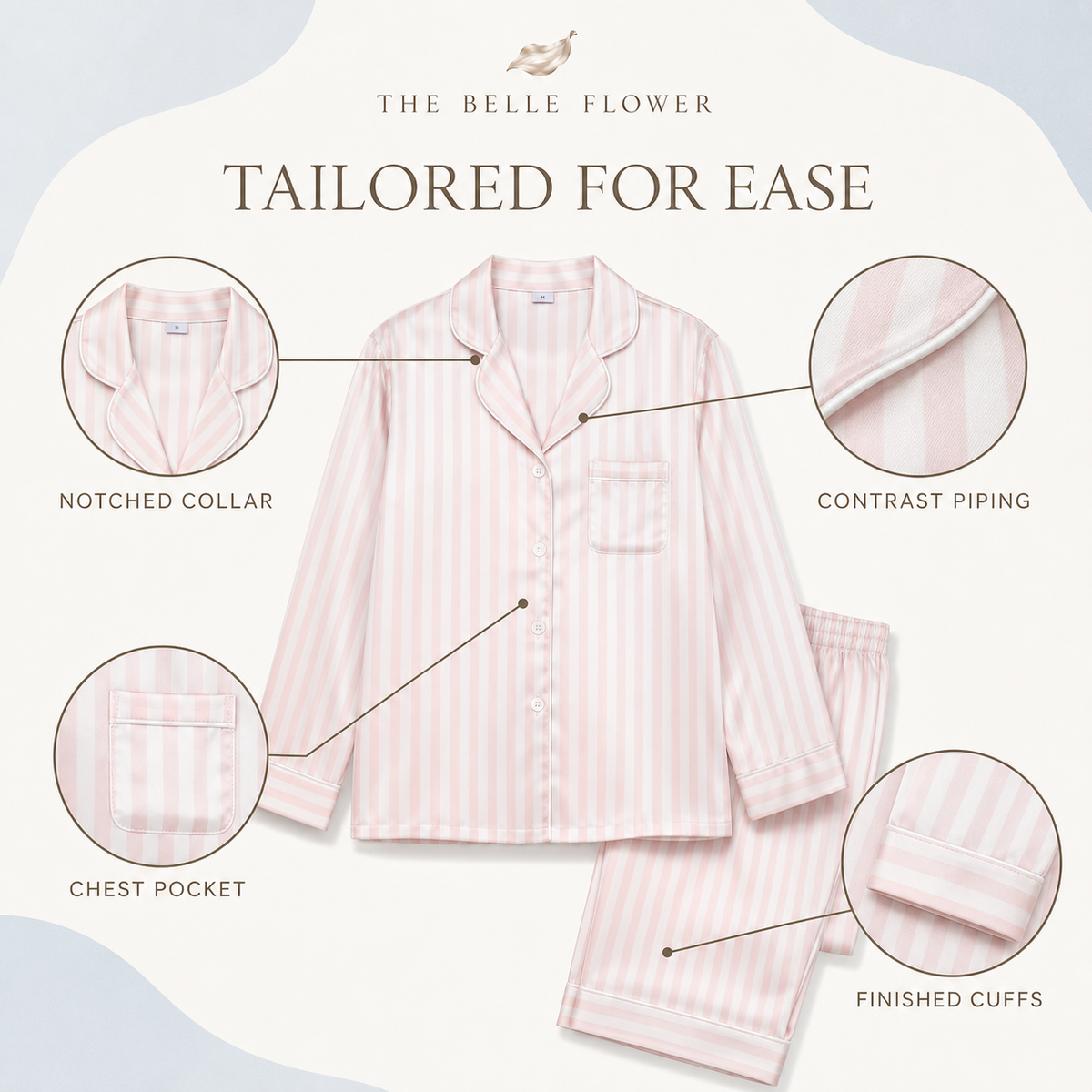 Notched collar piping pocket and cuff details