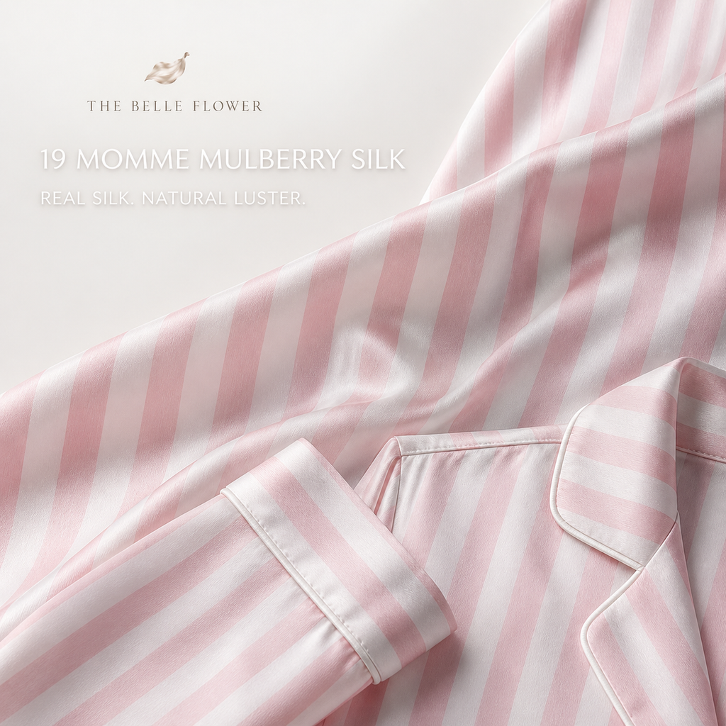 19 momme pink stripe mulberry silk close-up