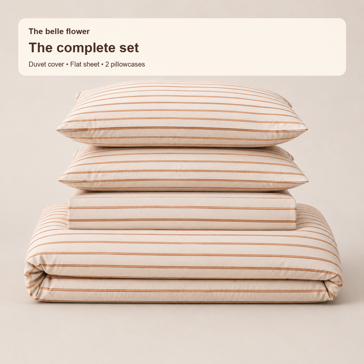 Warm ivory stripe washed-cotton four-piece bedding set overview