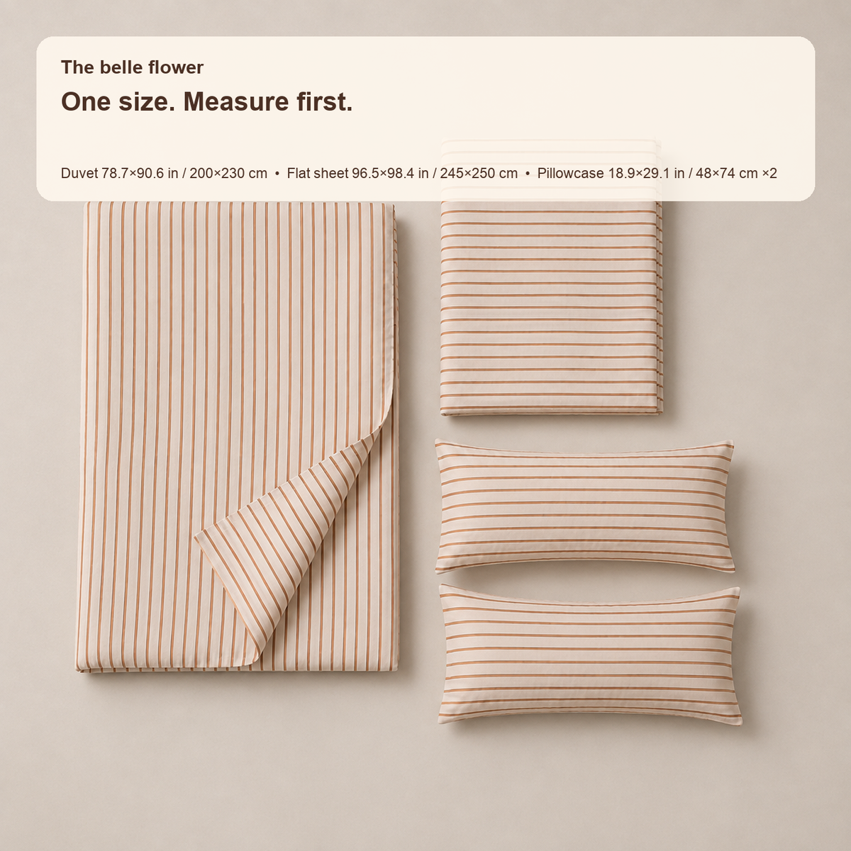 Warm ivory stripe bedding set contents and dimensions