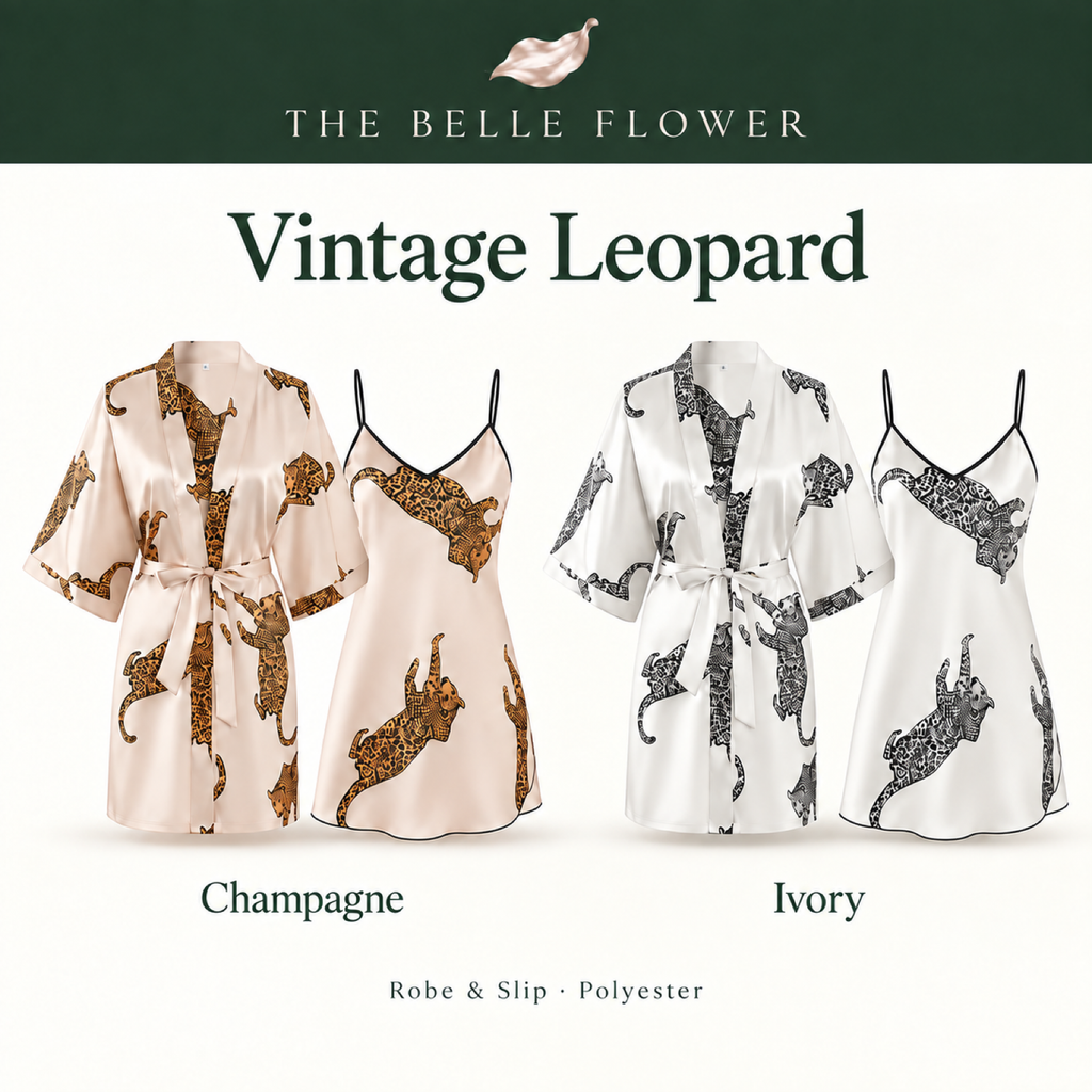 Vintage leopard robe and matching slip set in Champagne and Ivory