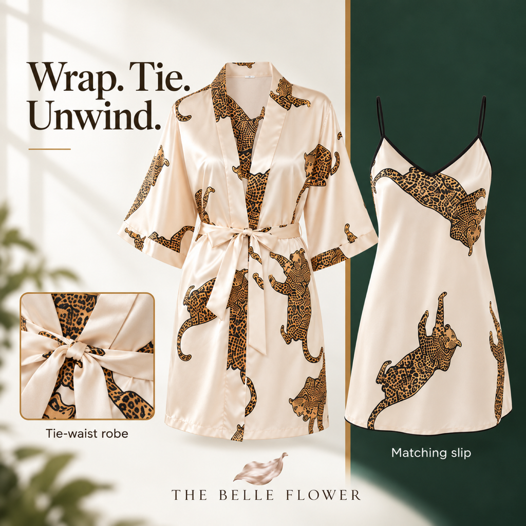Tie-waist robe and matching slip details