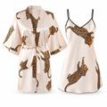 Champagne vintage leopard robe and slip set