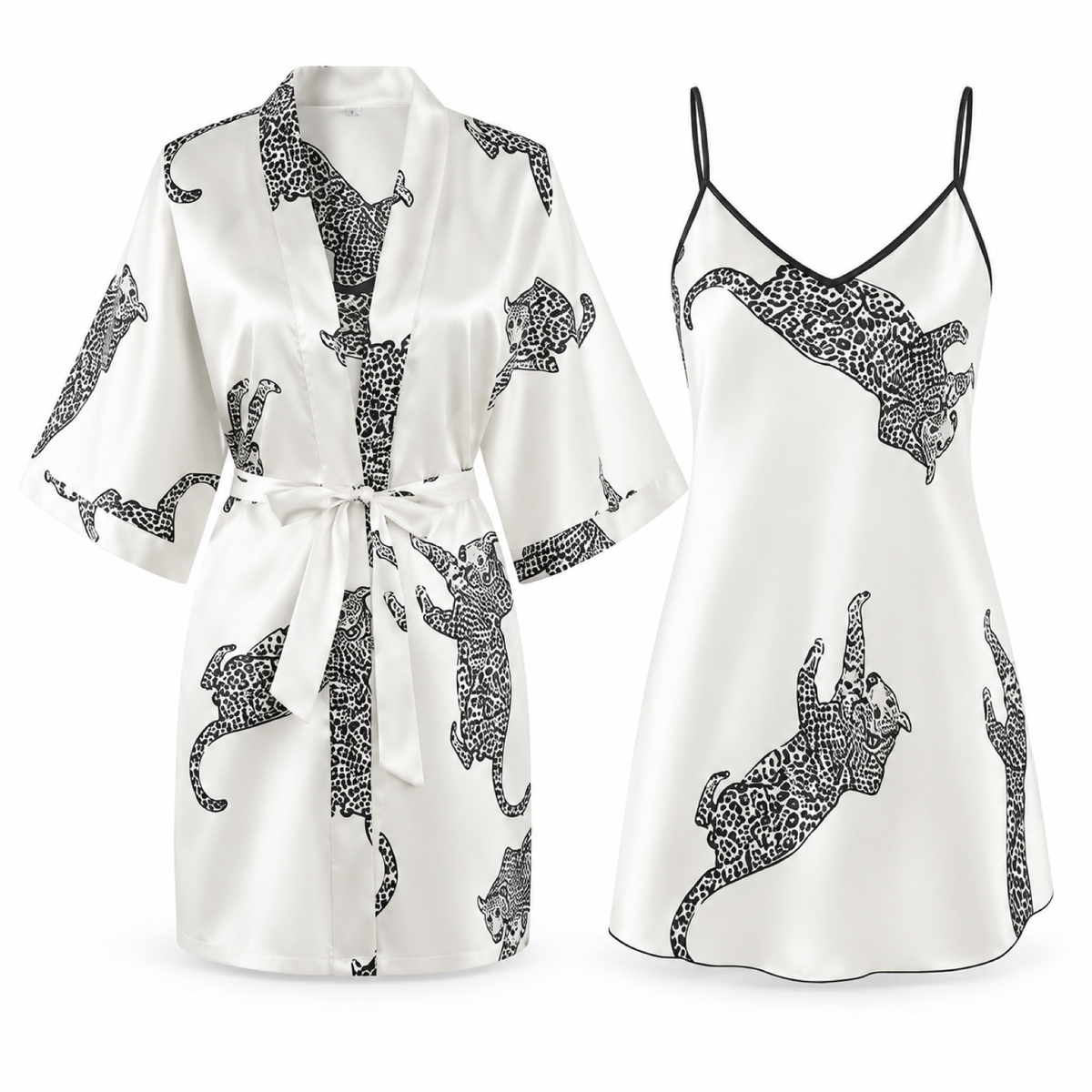 Ivory vintage leopard robe and slip set