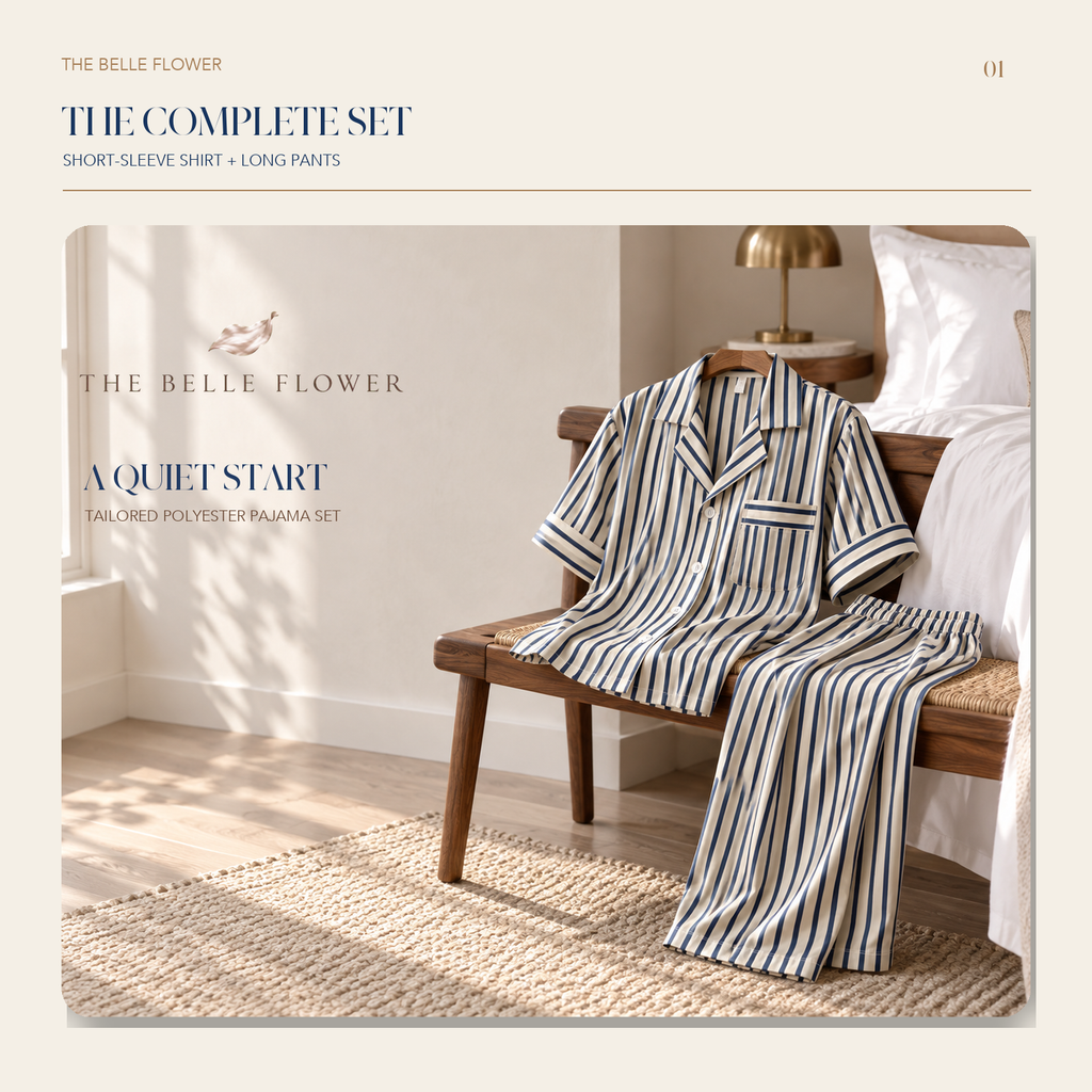 Blue Harbor Stripe short-sleeve pajama shirt and long pants