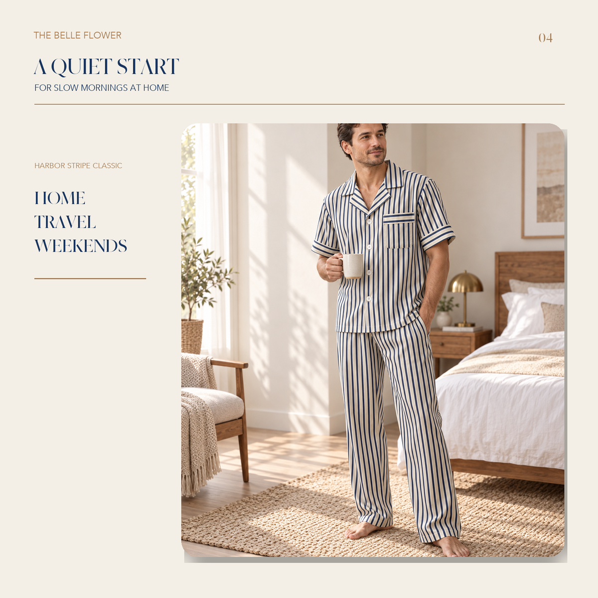 Blue Harbor Stripe pajama set lifestyle image